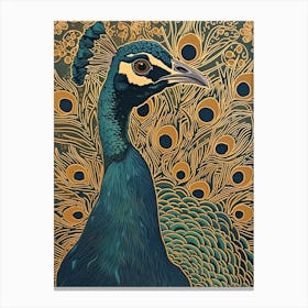 Blue Mustard Close Up Peacock Canvas Print