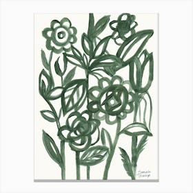 Abstract Linear Floral Dark Green Canvas Print