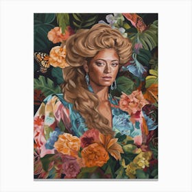 Floral Handpainted Portrait Of Beyonce 2 Canvas Print