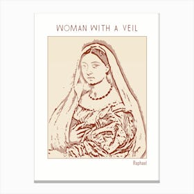 Line Art Minimalist – Woman With A Veil – Raphael – Classic Painting 1 Canvas Print