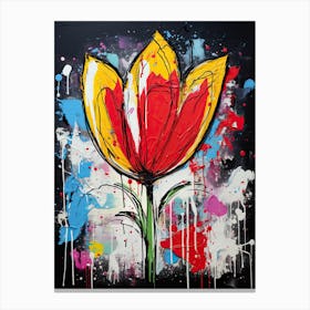 Tulip Symphony: Graffiti in Basquiat's Signature Style Canvas Print