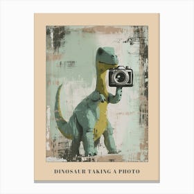 Dinosaur Taking A Photo On An Analogue Camera Muted Pastels 1 Poster Canvas Print