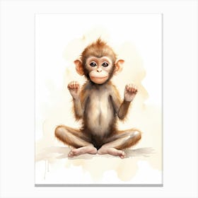 Monkey Painting Practicing Yoga Watercolour 4 Canvas Print