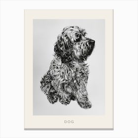 Long Hair Furry Dog Line Sketch 4 Poster Canvas Print