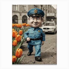 Police Officer In Tulips Canvas Print