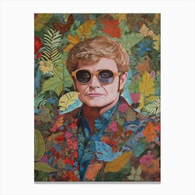Floral Handpainted Portrait Of Elton John 2 Canvas Print
