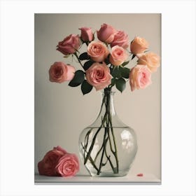 A Vase Of Pink Roses 41 Canvas Print