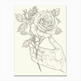 Rose In A Hand Line Drawing 4 Canvas Print