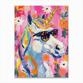 Floral Unicorn With Sunglasses 3 Canvas Print