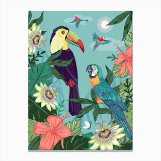 Toucan And Parrots Canvas Print