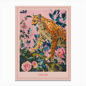 Floral Animal Painting Cougar 2 Poster Canvas Print