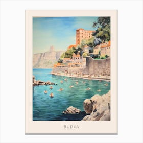 Swimming In Budva Montenegro Watercolour Poster Canvas Print