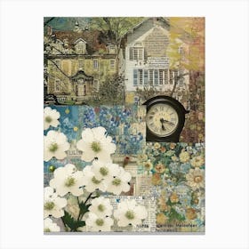 White Flowers Scrapbook Collage Cottage 1 Canvas Print