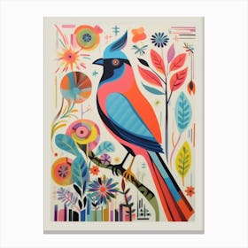 Colourful Scandi Bird Northern Cardinal 2 Canvas Print
