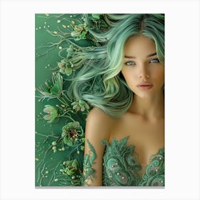 Green Haired Girl 2 Canvas Print