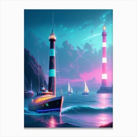 Lighthouse At Night Canvas Print