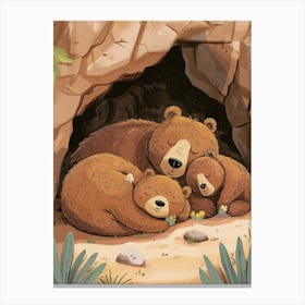 Brown Bear Family Sleeping In A Cave Storybook Illustration 2 Canvas Print