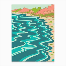 COASTLINE Coastal Beach Retro Ocean Shoreline in Turquoise Teal Blush Orange Canvas Print