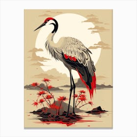 Crane Animal Drawing In The Style Of Ukiyo E 2 Canvas Print
