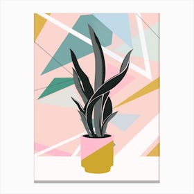 Pot Plant With Pastel Geometric Canvas Print