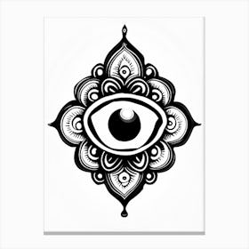 Om Aum, Symbol, Third Eye Simple Black & White Illustration 2 Canvas Print