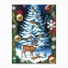 Christmas Tree With Deer Canvas Print