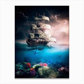Kraken Attacks Pirate Ship Canvas Print