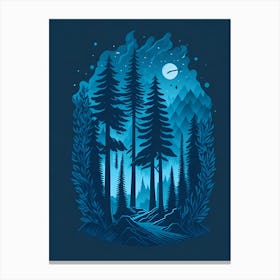 A Fantasy Forest At Night In Blue Theme 60 Canvas Print