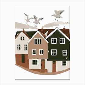 Seagulls Flying Over Houses Canvas Print