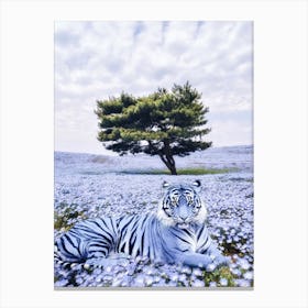 Purple Tiger In Flowers Meadow Canvas Print