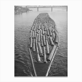 Log Raft In Willamette River At Portland, Oregon By Russell Lee Canvas Print