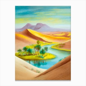 The Juxtaposition Of Desert Dunes With A Lush Oasis Canvas Print