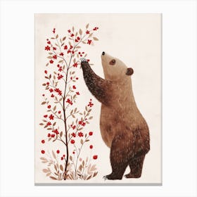 Sloth Bear Standing And Reaching For Berries Storybook Illustration 2 Canvas Print