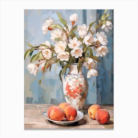 Freesia Flower And Peaches Still Life Painting 1 Dreamy Canvas Print