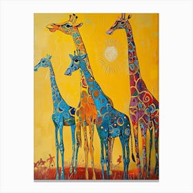 Abstract Giraffe Herd In The Sunset 1 Canvas Print