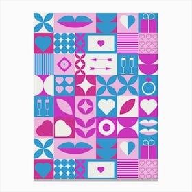 St. Valentines Day geometric neon synthwave pattern - abstract poster 2 Stampe su tela