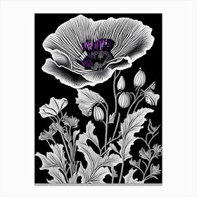 Purple Poppy Mallow Wildflower Linocut 1 Canvas Print