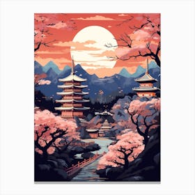 Winter Travel Night Illustration Kyoto Japan 1 Canvas Print