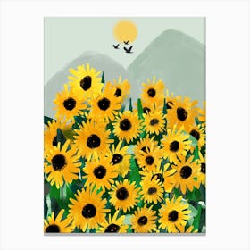 Yellow Blooms By The Mountain Canvas Print