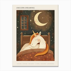 Unicorn Sleeping Under The Duvet At Night Muted Pastels 2 Poster Canvas Print