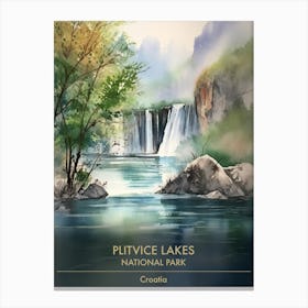 Plitvice Lakes National Park Croatia Watercolour 4 Canvas Print