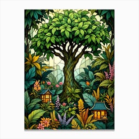 Stained Glass Jungle plant Tree Leinwandbild