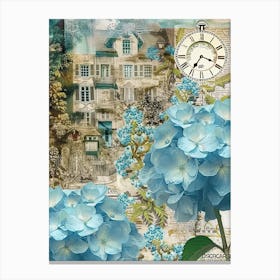 Light Blue Flowers Scrapbook Collage Cottage 4 Canvas Print