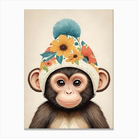 Floral Baby Monkey Nursery Illustration (2) 1 Canvas Print