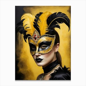 A Woman In A Carnival Mask, Yellow And Black (6) Canvas Print
