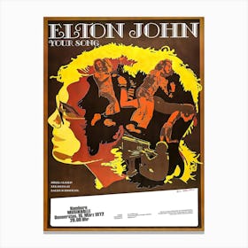 Framed Elton John Vintage Concert Poster Reproduction Print Hamburg 1972 Canvas Print