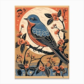 Vintage Bird Linocut Eastern Bluebird 2 Canvas Print