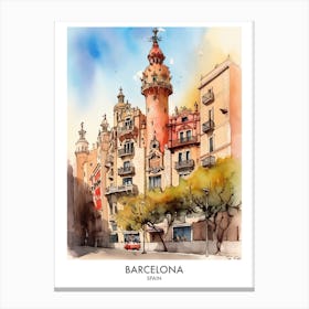 Barcelona Watercolour Travel Poster 3 Canvas Print