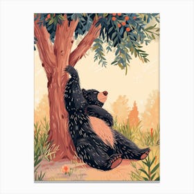 Sloth Bear Scratching Its Back Against A Tree Storybook Illustration 4 Canvas Print