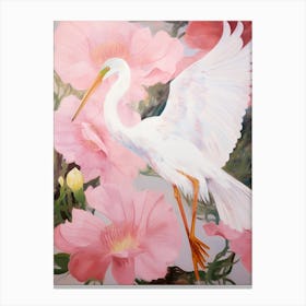 Pink Ethereal Bird Painting Egret 4 Canvas Print